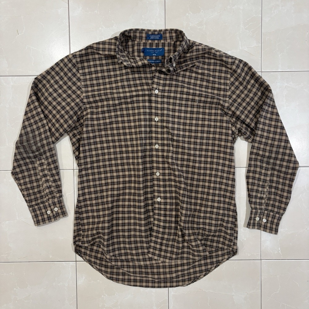Vintage Towncraft Button Down Shirt Plaid Brown Men's Medium 80s 90s JC Penneys